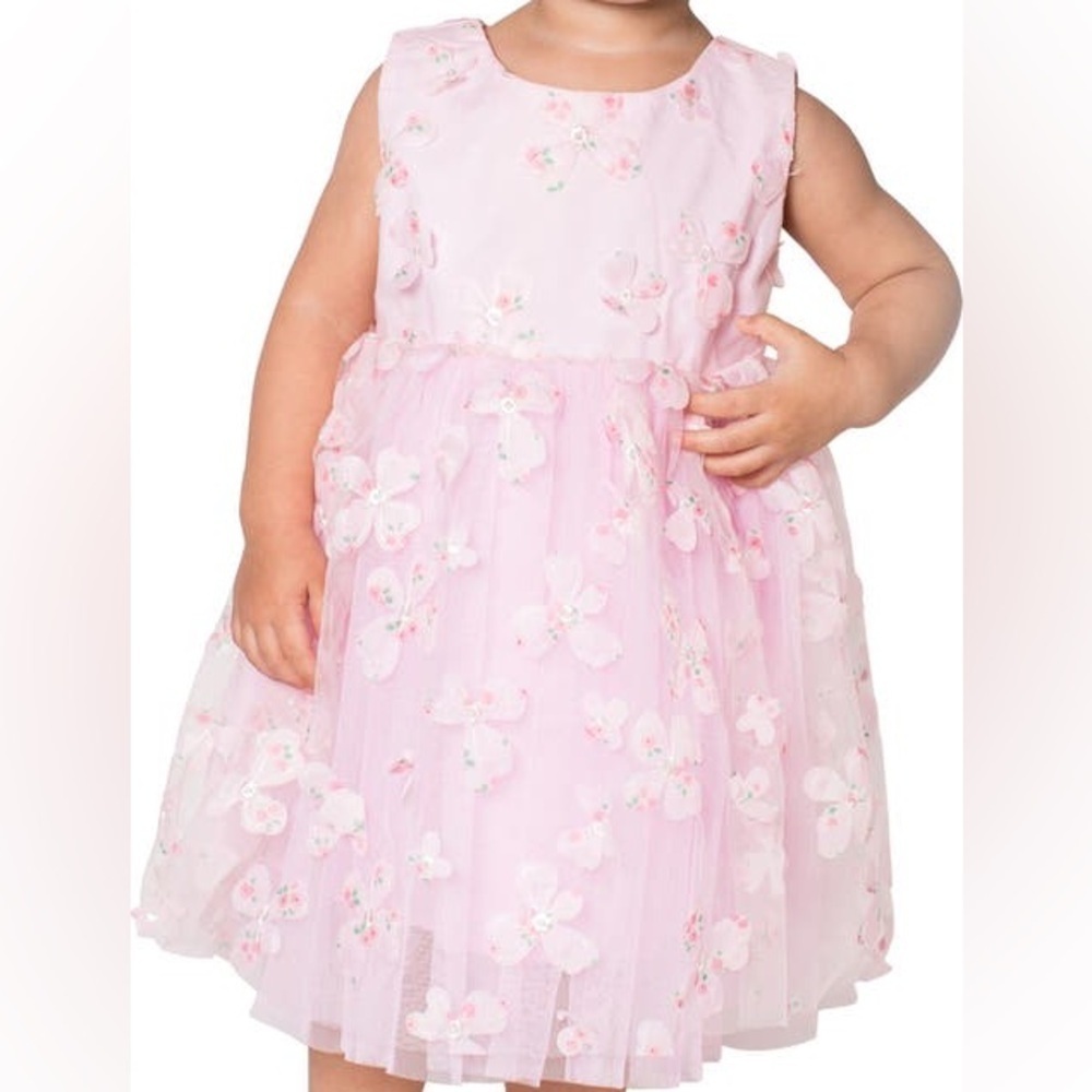 Popatu Pink Floral Tulle Party Dress for Girls